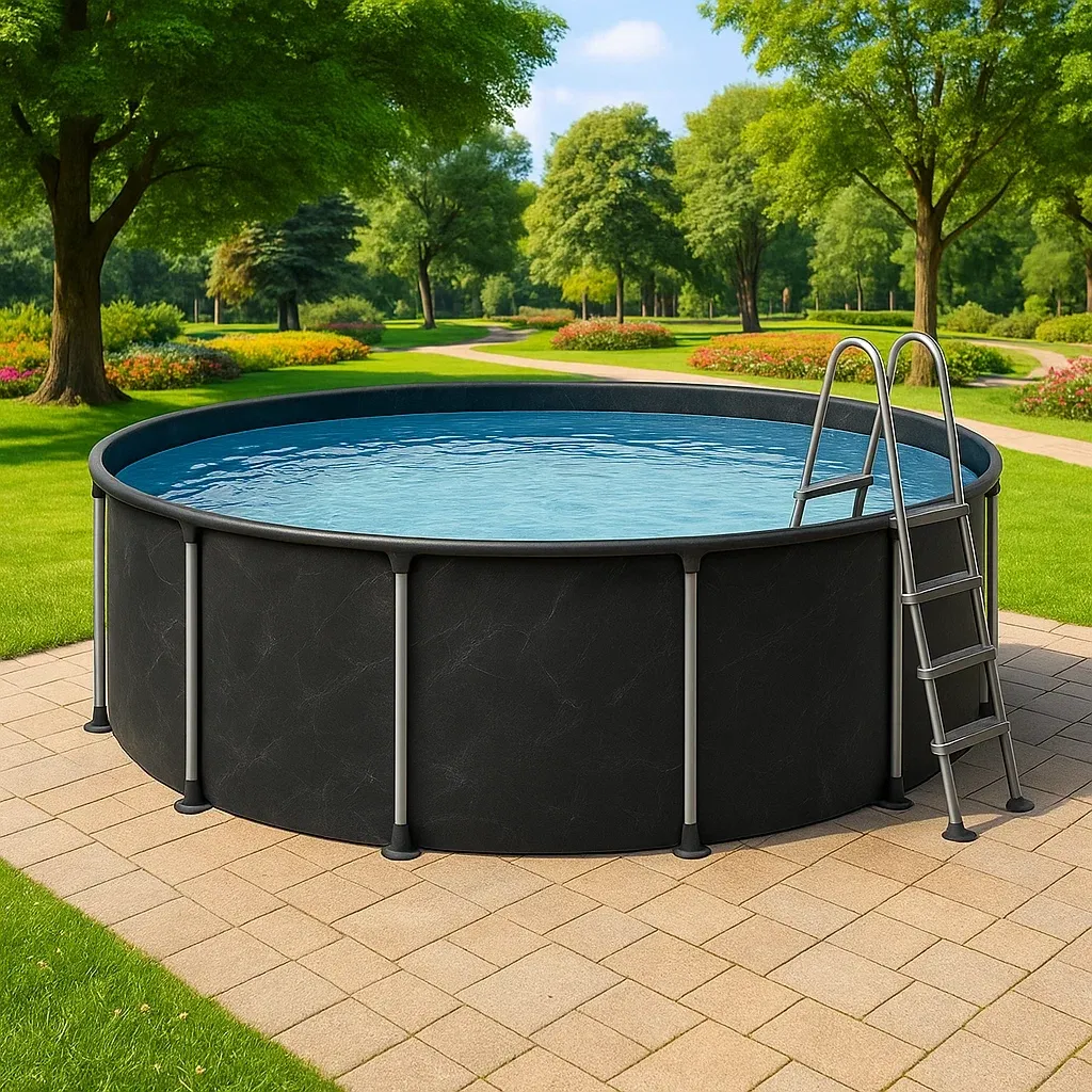 Piscine tubulaire ronde 355x h97 cm noire avec échelle et filtre à cartouche JgwXgtX253Wd-Meuzen