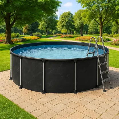 Piscine tubulaire ronde 355x h97 cm noire avec échelle et filtre à cartouche JgwXgtX253Wd-Meuzen