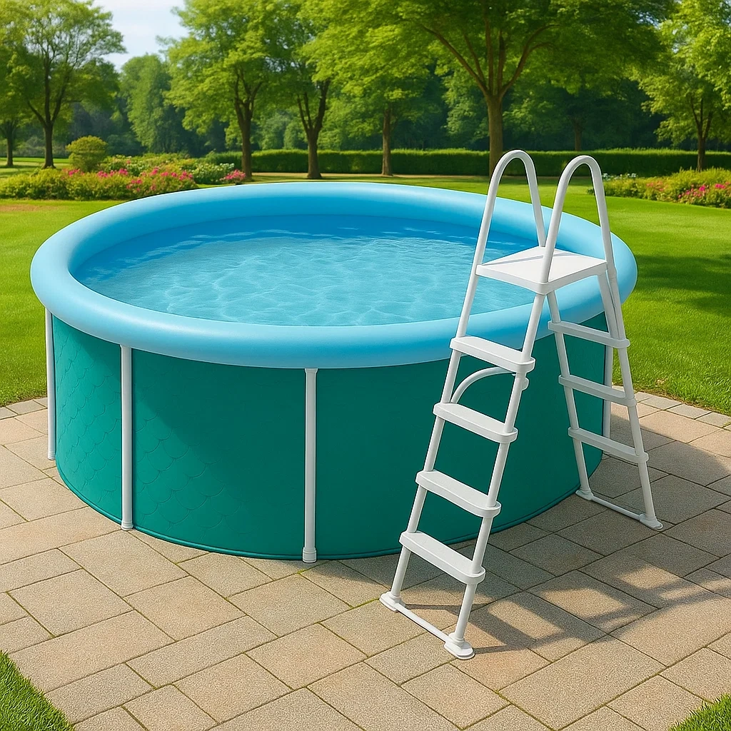 Piscine tubulaire ronde 355x97 cm bleu clair/bleu canard avec échelle et filtre à cartouche kkGiahD254ZL-Meuzen