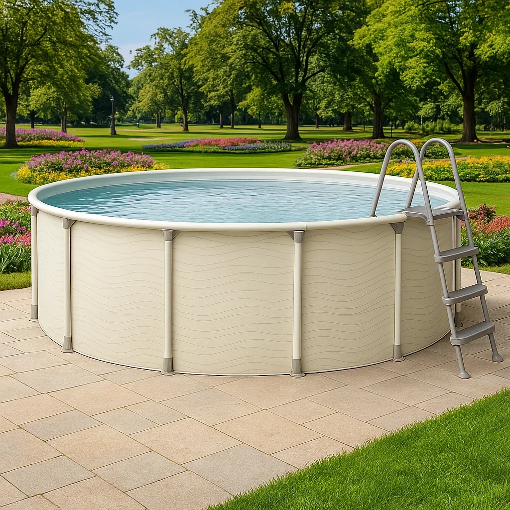 Piscine tubulaire ronde diamètre 355xh97 cm beige avec échelle avec filtre sIKoNxY257uk-Meuzen