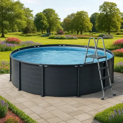 Piscine tubulaire ronde 355xh97 cm noir avec échelle avec filtre à cartouche xrboijO258na-Meuzen