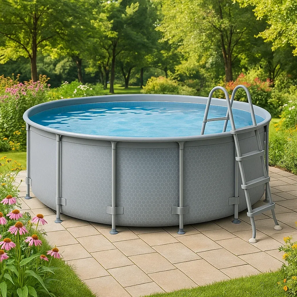 Piscine tubulaire ronde 355x h97 cm grise avec échelle et filtre à cartouche UtjQFvO259FU-Meuzen