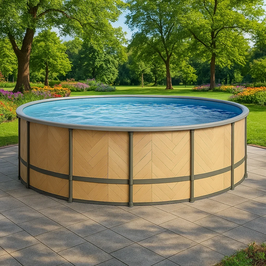 Piscine tubulaire ronde 440x h103 cm beige/grise avec échelle et filtre à cartouche ryvaHDr265ec-Meuzen