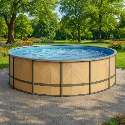 Piscine tubulaire ronde 440x h103 cm beige/grise avec échelle et filtre à cartouche ryvaHDr265ec-Meuzen