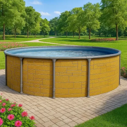 Piscine tubulaire ronde 440x h103 cm jaune/grise avec échelle et filtre à cartouche LwlEgMR271Tu-Meuzen