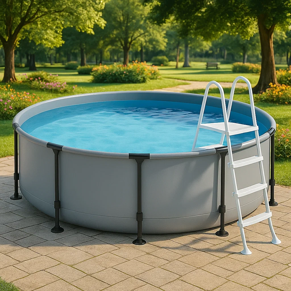 Piscine tubulaire ronde diamètre 440xh103 cm gris avec échelle avec filtre HhMNcBt275YC-Meuzen