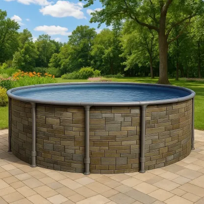 Piscine tubulaire ronde 440xh103 cm motif pierre avec échelle avec filtre à cartouche VfsVkXj276yV-Meuzen