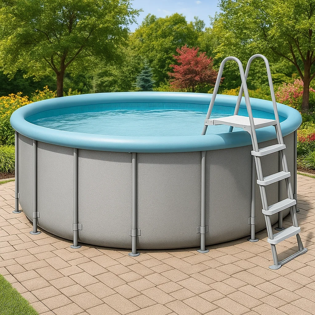 Piscine tubulaire ronde 440x h103 cm gris clair/bleu clair avec échelle et filtre à cartouche IEADZVJ277xq-Meuzen