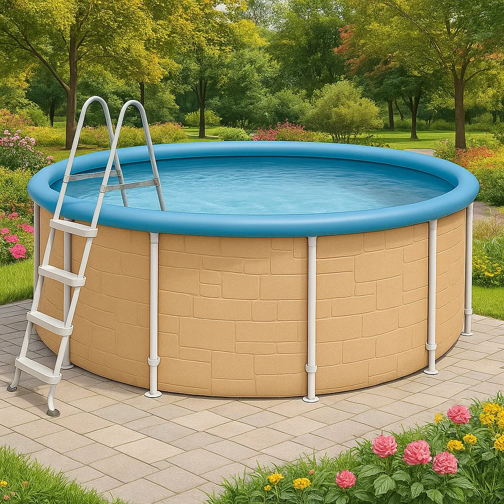 Piscine tubulaire ronde 440x103 cm bleu clair/beige pierre avec échelle et filtre à cartouche pSyVRbT278uf-Meuzen