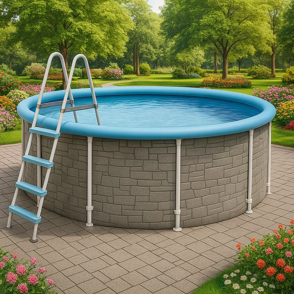 Piscine tubulaire ronde diamètre 440xh103 cm gris/bleu avec échelle avec filtre jTuFSVW281DS-Meuzen