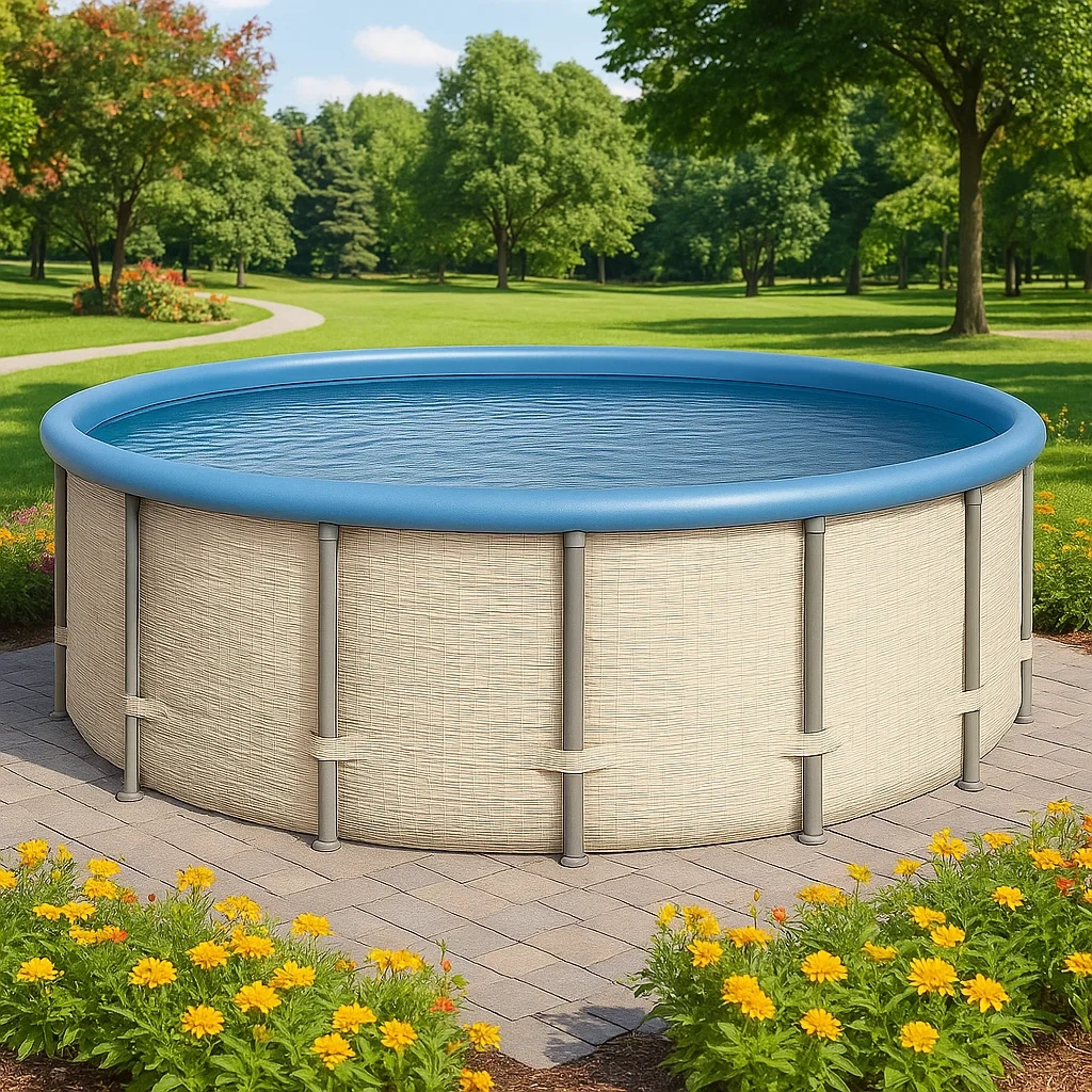 Piscine tubulaire ronde 440xh103 cm beige clair/bleu clair/gris avec échelle avec filtre à cartouche JdcvjvQ282XE-Meuzen