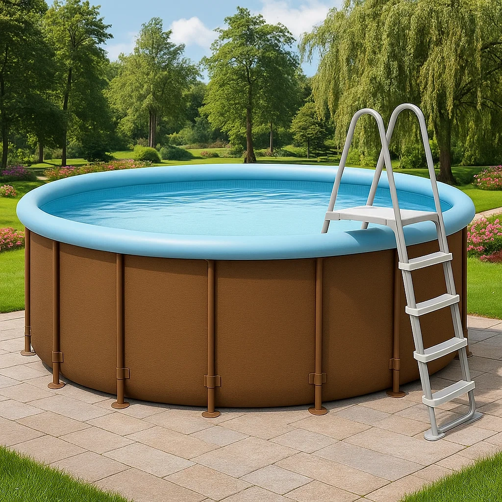 Piscine tubulaire ronde 440x103 cm bleu clair/marron avec échelle et filtre à cartouche SmjyPtM284wO-Meuzen