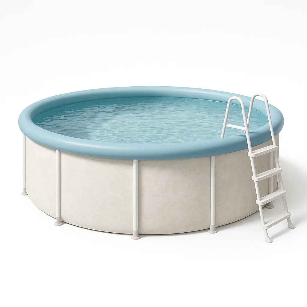 Piscine tubulaire ronde 355x h97 cm blanc cassé/bleu clair avec échelle et filtre à cartouche AzNhFLl235Or-Meuzen
