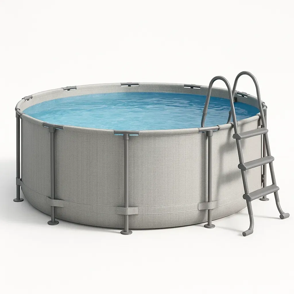 Piscine tubulaire ronde 355x97 cm gris clair avec échelle et filtre à cartouche XtvGsKE242ei-Meuzen