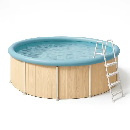 Piscine tubulaire ronde 355x97 cm, beige/bleu clair avec échelle et filtre YvirLjH243hi-Meuzen