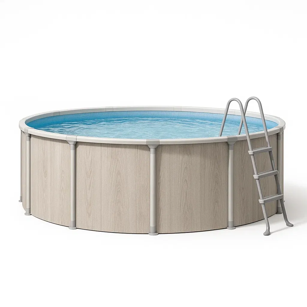 Piscine tubulaire ronde diamètre 355xh97 cm gris clair/blanc avec échelle avec filtre xBAvlKv251JH-Meuzen