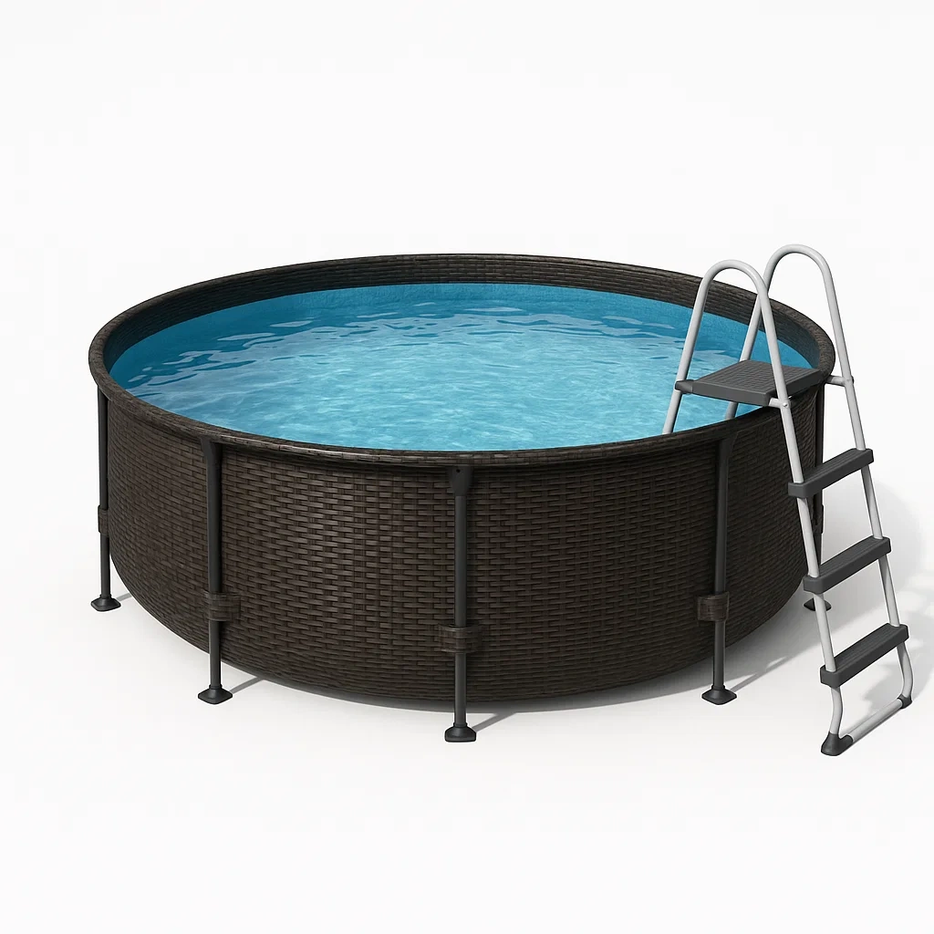 Piscine tubulaire ronde 355xh97 cm marron foncé avec échelle avec filtre à cartouche trlhgvD252QK-Meuzen