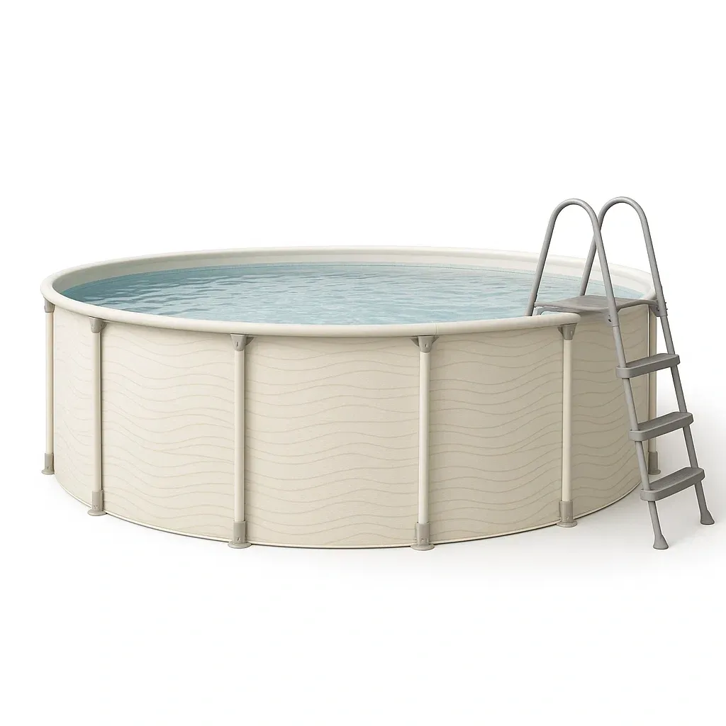 Piscine tubulaire ronde diamètre 355xh97 cm beige avec échelle avec filtre sIKoNxY257uk-Meuzen