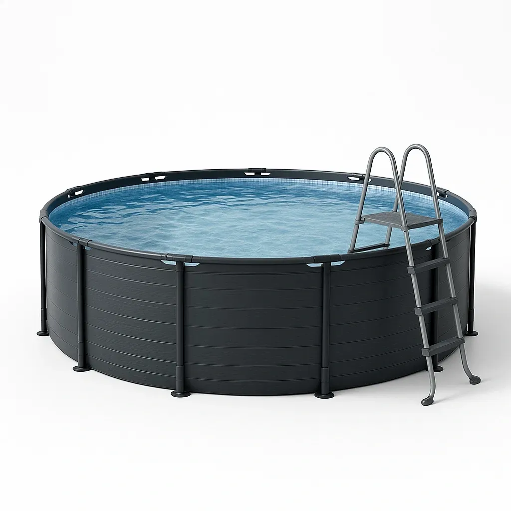 Piscine tubulaire ronde 355xh97 cm noir avec échelle avec filtre à cartouche xrboijO258na-Meuzen