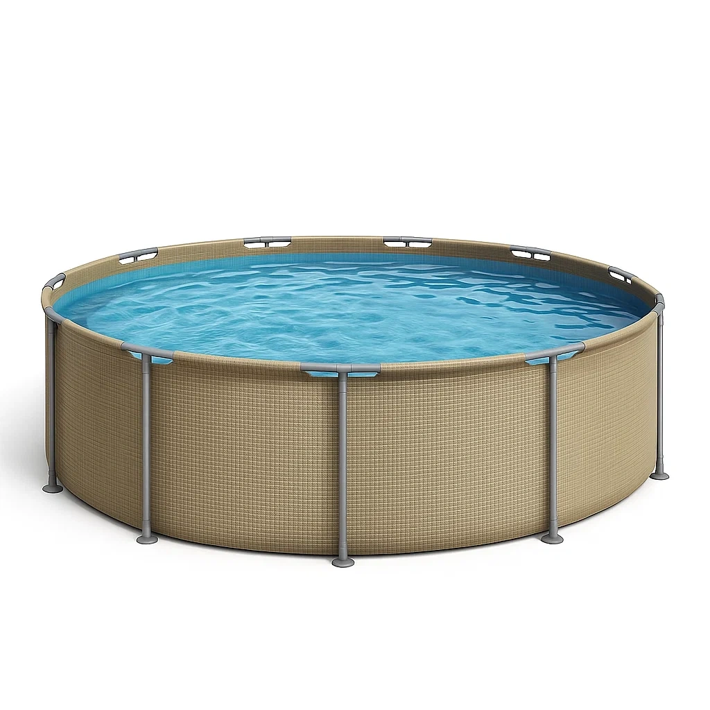 Piscine tubulaire ronde 296xh95 cm beige clair avec échelle avec filtre à cartouche crLfixX216dV-Meuzen