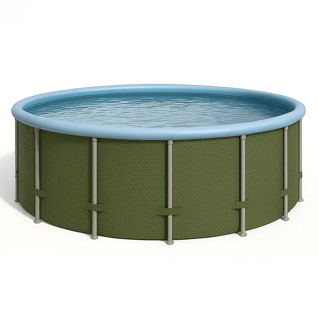 Piscine tubulaire ronde 440x103 cm bleu clair/vert olive avec échelle et filtre à cartouche QtQFDTR272DM-Meuzen