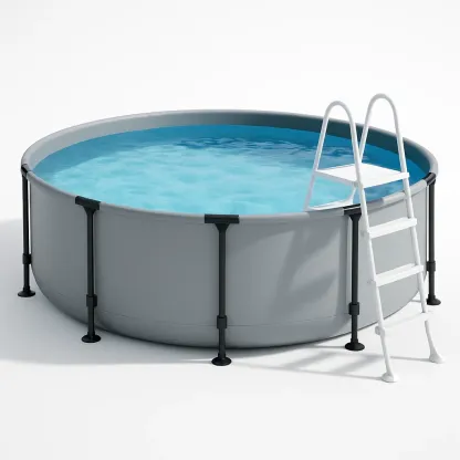 Piscine tubulaire ronde diamètre 440xh103 cm gris avec échelle avec filtre HhMNcBt275YC-Meuzen