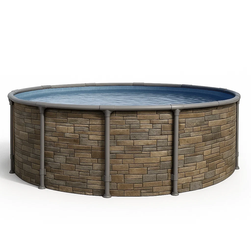 Piscine tubulaire ronde 440xh103 cm motif pierre avec échelle avec filtre à cartouche VfsVkXj276yV-Meuzen