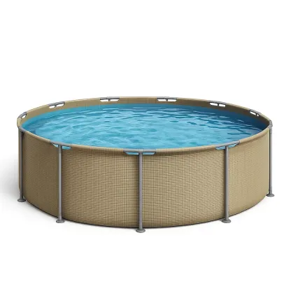 Piscine tubulaire ronde 296xh95 cm beige clair avec échelle avec filtre à cartouche crLfixX216dV-Meuzen