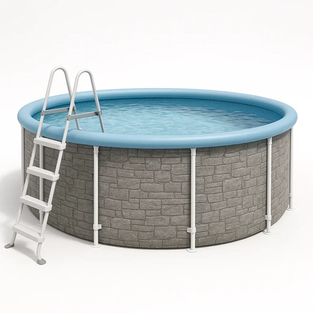 Piscine tubulaire ronde diamètre 440xh103 cm gris/bleu avec échelle avec filtre jTuFSVW281DS-Meuzen