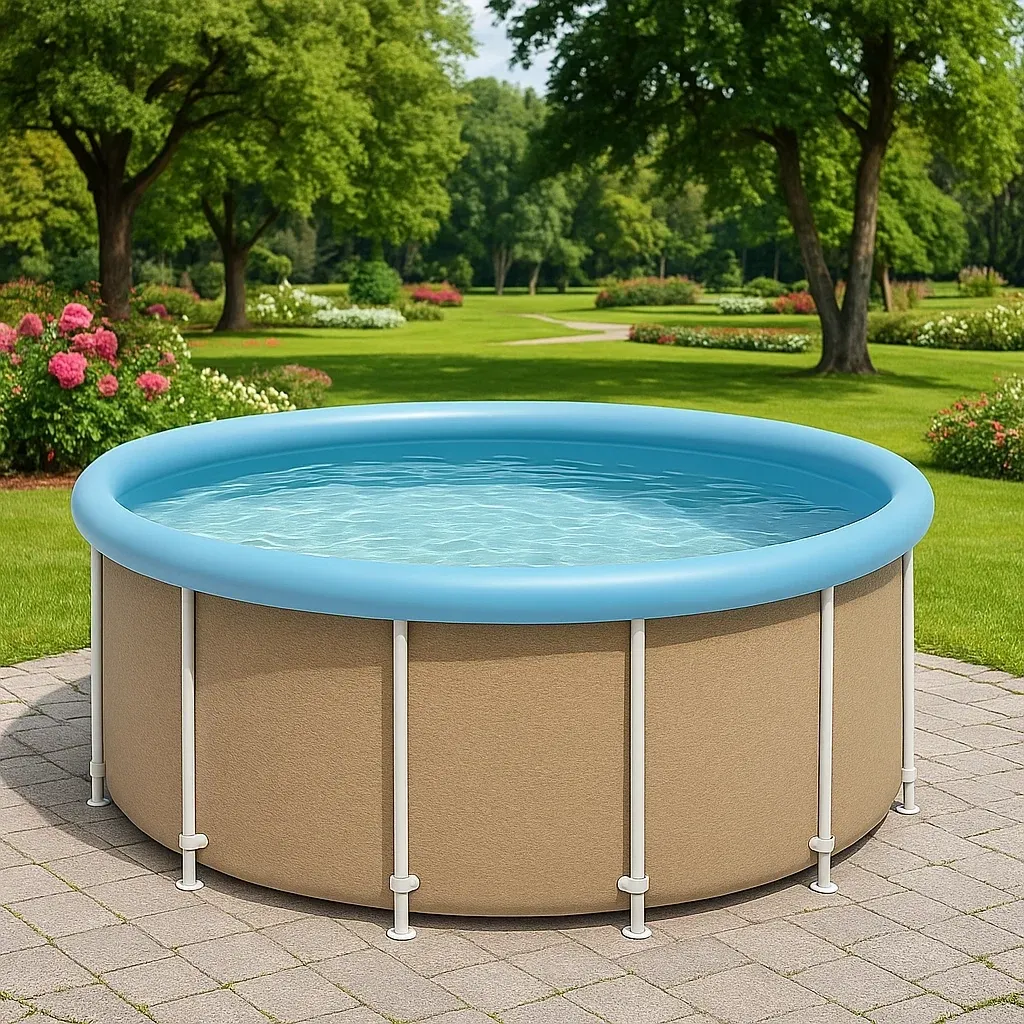 Piscine tubulaire ronde 296x h95 cm kaki/bleu clair avec échelle et filtre à cartouche EGDQOYp211XC-Meuzen