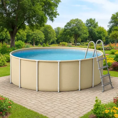 Piscine tubulaire ronde 296x95 cm beige avec échelle et filtre à cartouche jbEWmHy212AK-Meuzen