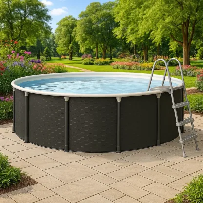 Piscine tubulaire ronde diamètre 296xh95 cm noir/blanc avec échelle avec filtre VoCLEPX215tl-Meuzen