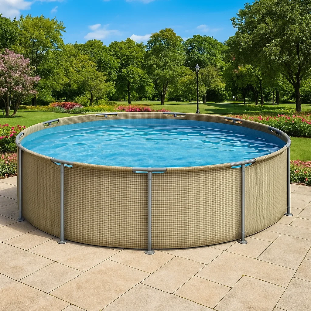Piscine tubulaire ronde 296xh95 cm beige clair avec échelle avec filtre à cartouche crLfixX216dV-Meuzen