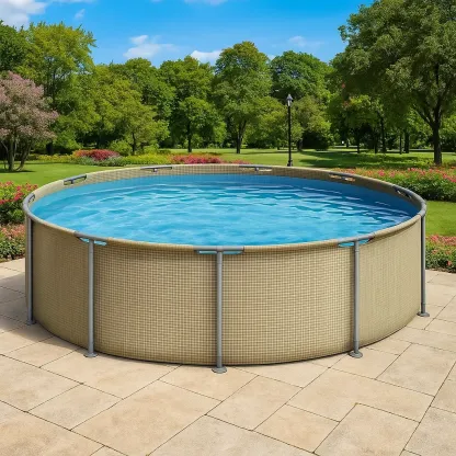 Piscine tubulaire ronde 296xh95 cm beige clair avec échelle avec filtre à cartouche crLfixX216dV-Meuzen