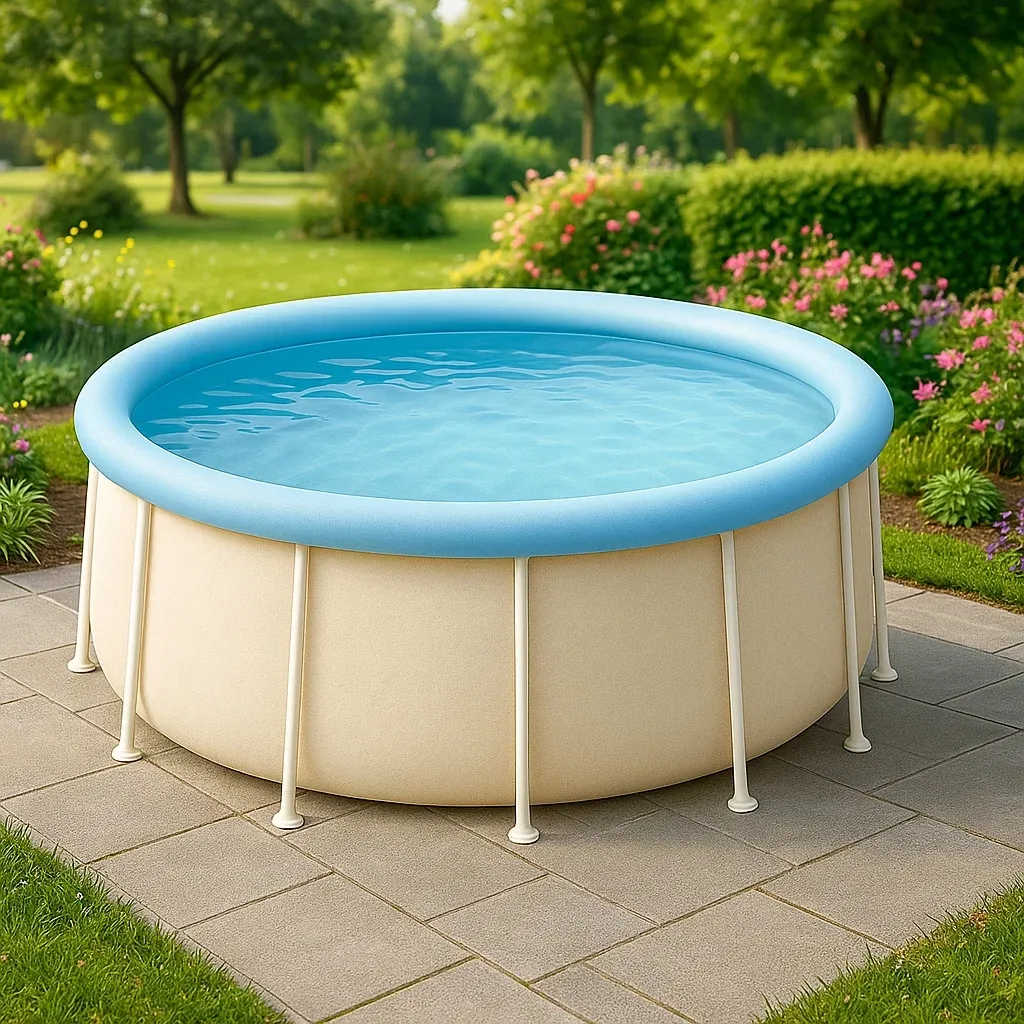 Piscine tubulaire ronde 296x95 cm beige/bleu clair avec échelle et filtre à cartouche AlTOwIW218Cg-Meuzen