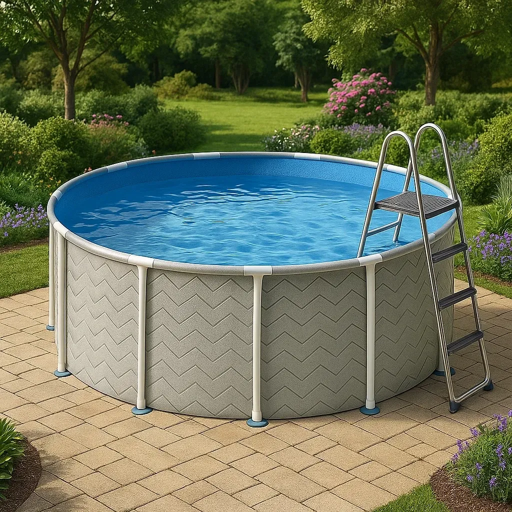 Piscine tubulaire ronde 296x95 cm gris/blanc, avec échelle et filtre LZTjume220vd-Meuzen