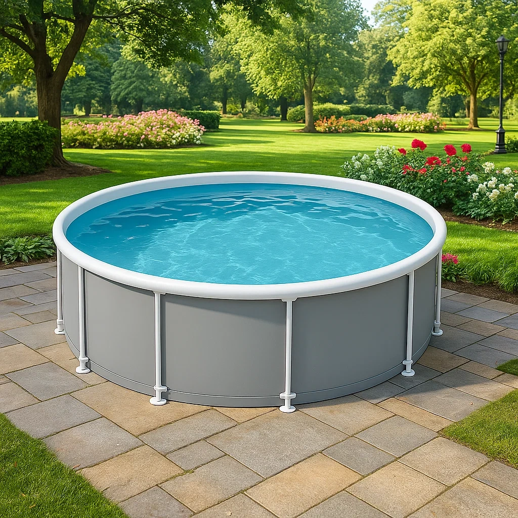 Piscine tubulaire ronde 296x h95 cm gris/blanc avec échelle et filtre à cartouche fegtobM223AF-Meuzen