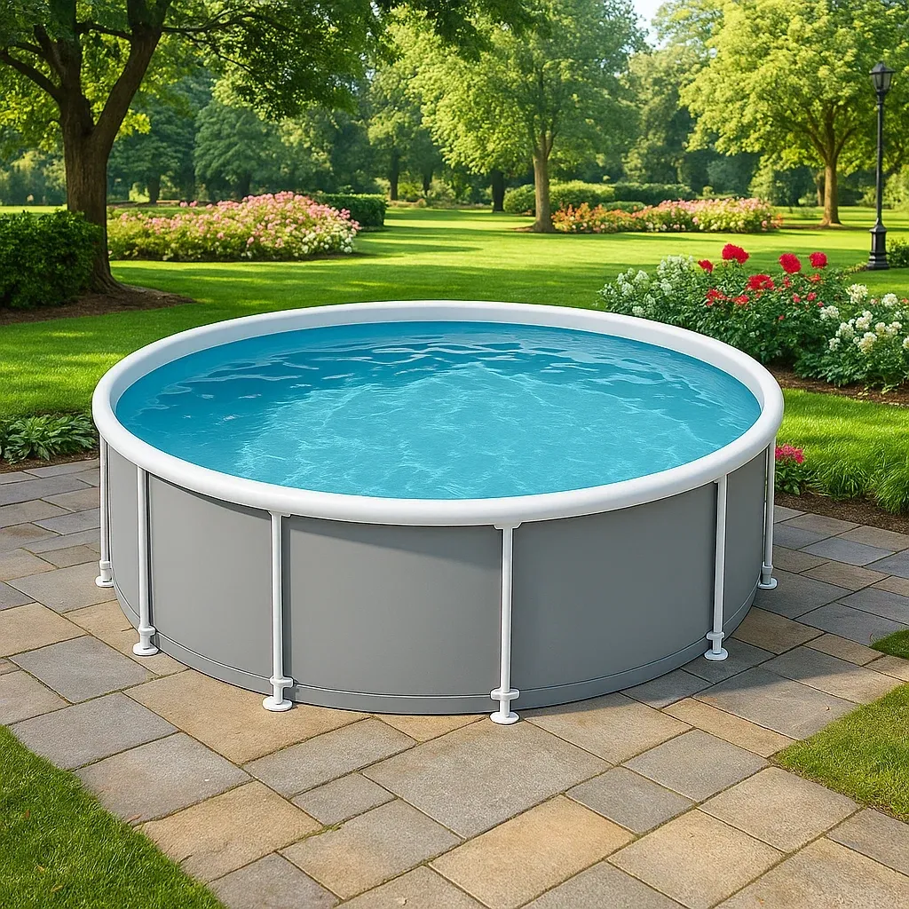 Piscine tubulaire ronde 296x h95 cm gris/blanc avec échelle et filtre à cartouche fegtobM223AF-Meuzen