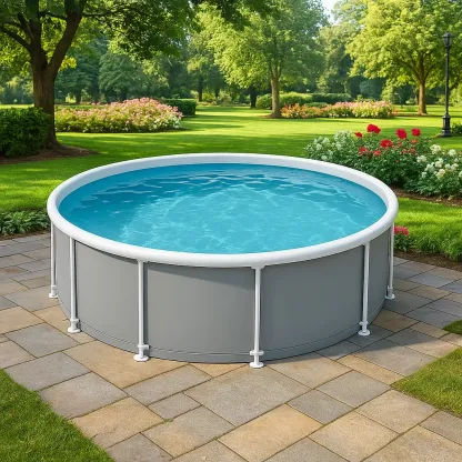 Piscine tubulaire ronde 296x h95 cm gris/blanc avec échelle et filtre à cartouche fegtobM223AF-Meuzen