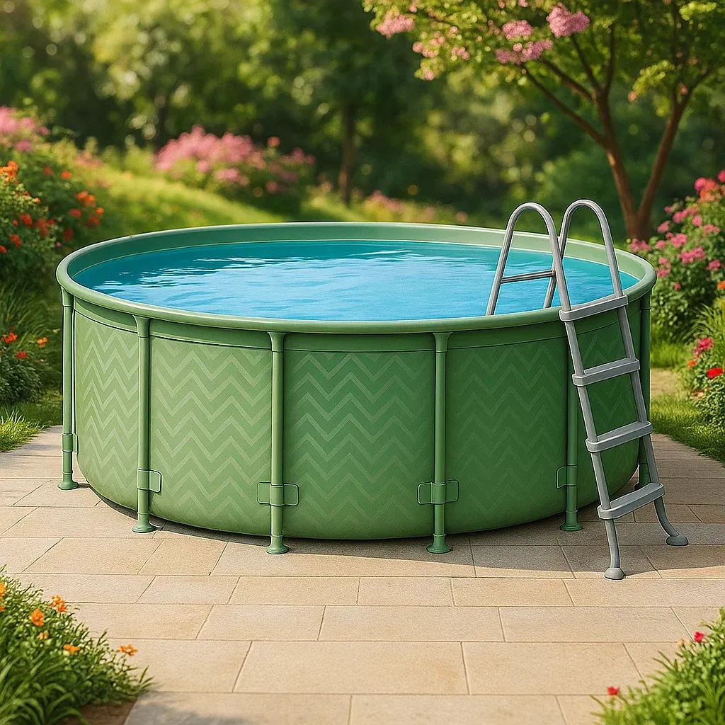 Piscine tubulaire ronde 296x95 cm, couleur vert avec échelle et filtre gaEZNEV225lD-Meuzen