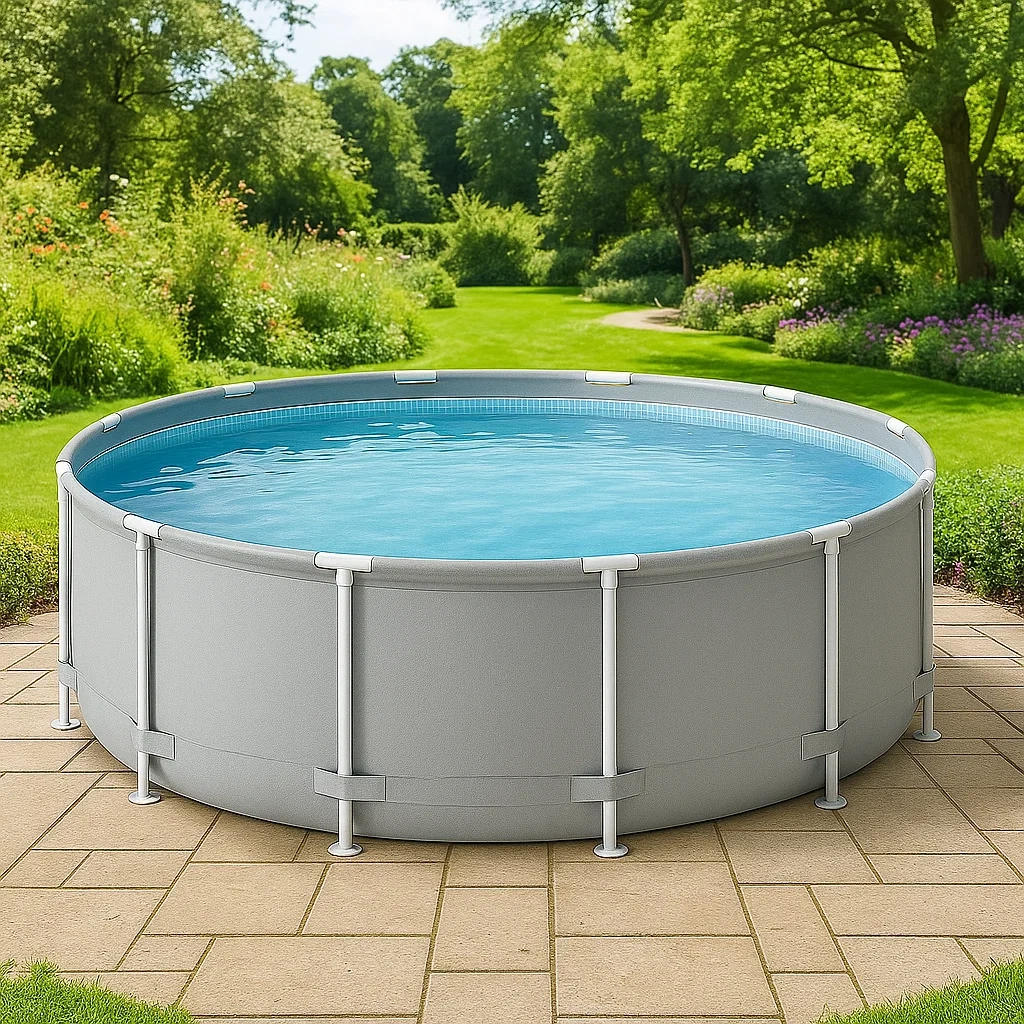 Piscine tubulaire ronde 296xh95 cm gris avec échelle avec filtre à cartouche PHjmUnc228CN-Meuzen