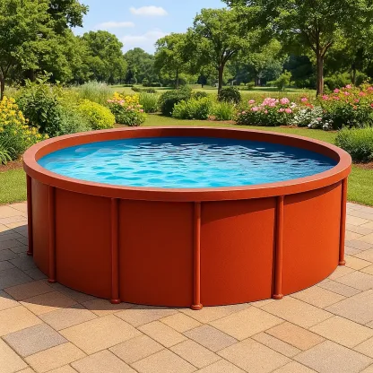 Piscine tubulaire ronde 296x95 cm rouge brique avec échelle et filtre à cartouche FCbWfHz230zu-Meuzen