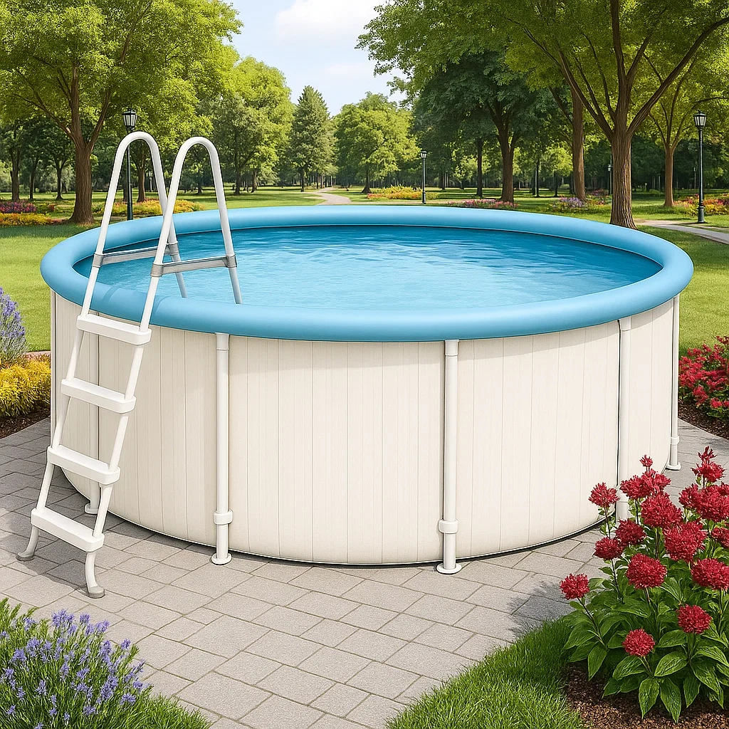 Piscine tubulaire ronde 296xh95 cm blanc cassé/bleu clair avec échelle avec filtre à cartouche LlOEtjG234Hl-Meuzen