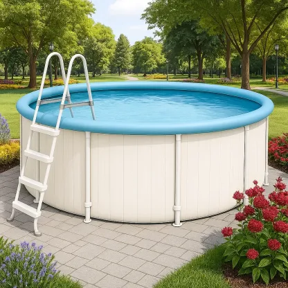 Piscine tubulaire ronde 296xh95 cm blanc cassé/bleu clair avec échelle avec filtre à cartouche LlOEtjG234Hl-Meuzen