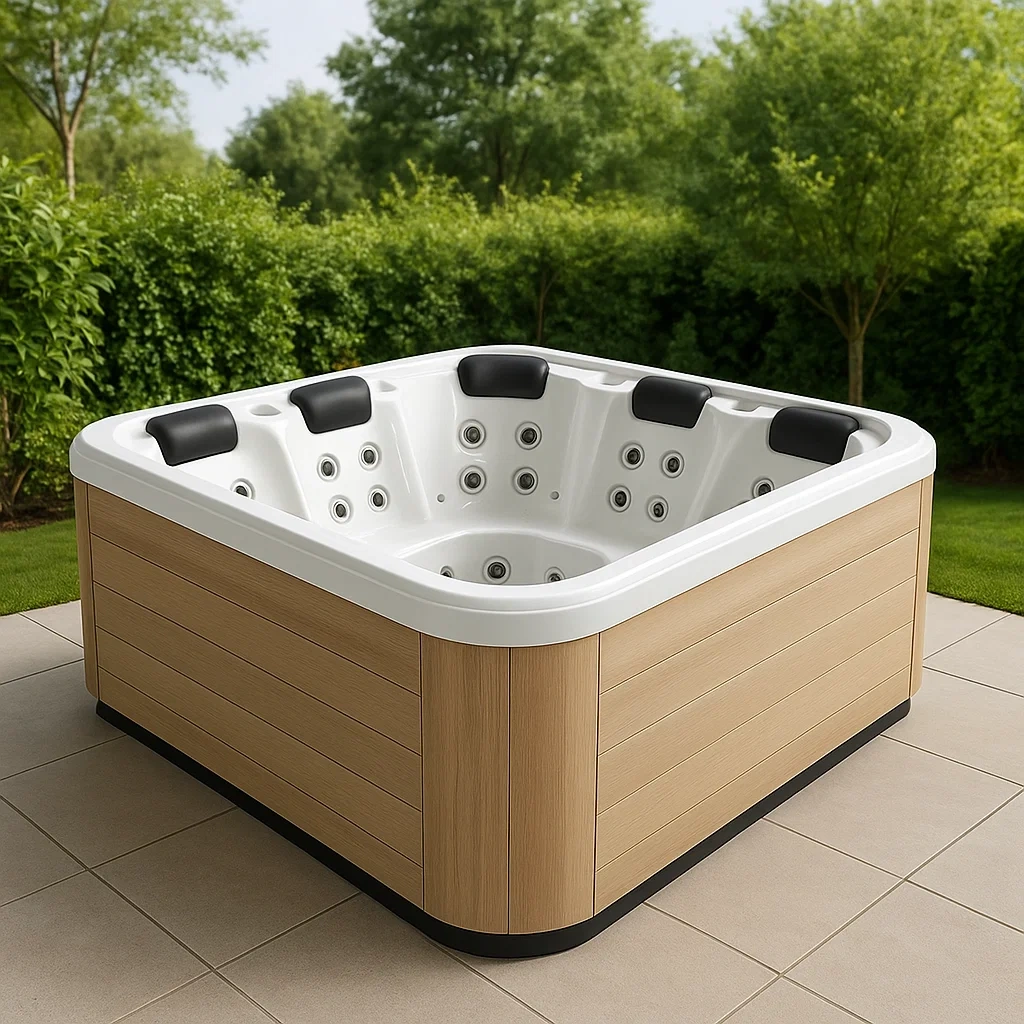 Spa rigide 210x210x85 cm bois clair/blanc pour 3 personnes kuBuskc401Ql-Meuzen