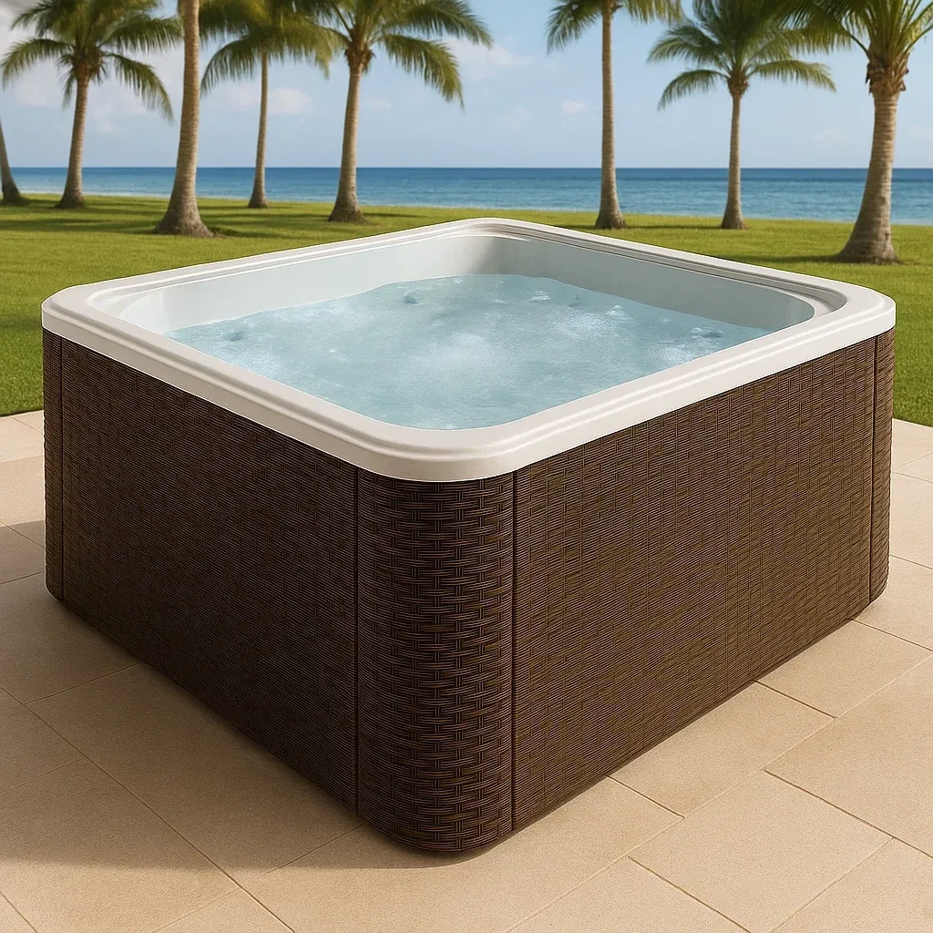 Spa rigide 200x200x85 cm, tressé marron/blanc, 4 personnes BOyausu407XZ-Meuzen