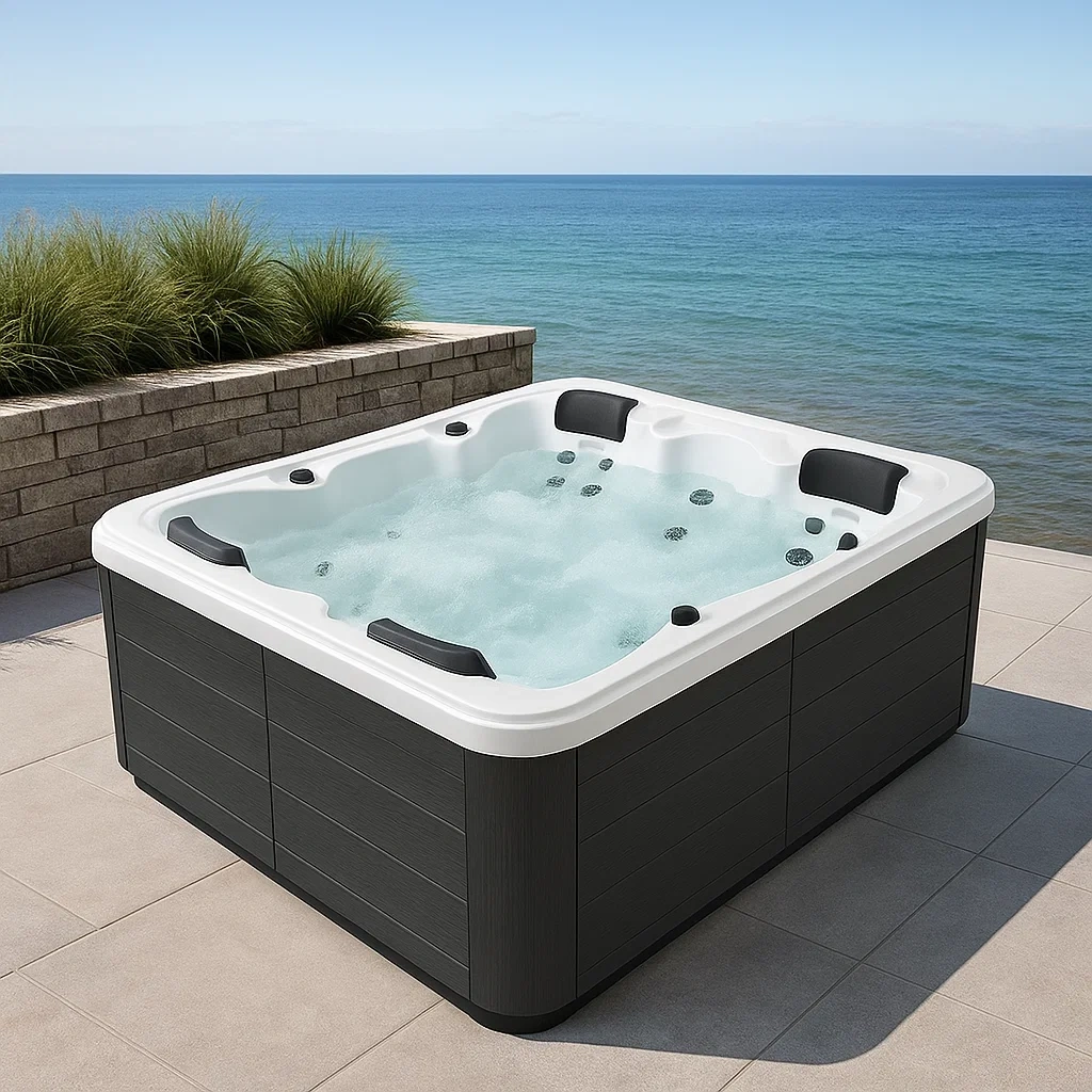 Spa rigide 180x120x80 cm noir/blanc pour 4 personnes ROrhneE368da-Meuzen