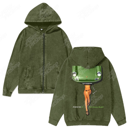 Zipper Shirt The Dream Model 911 Unisex Washed Cotton Zipper Hooded Sweatshirt