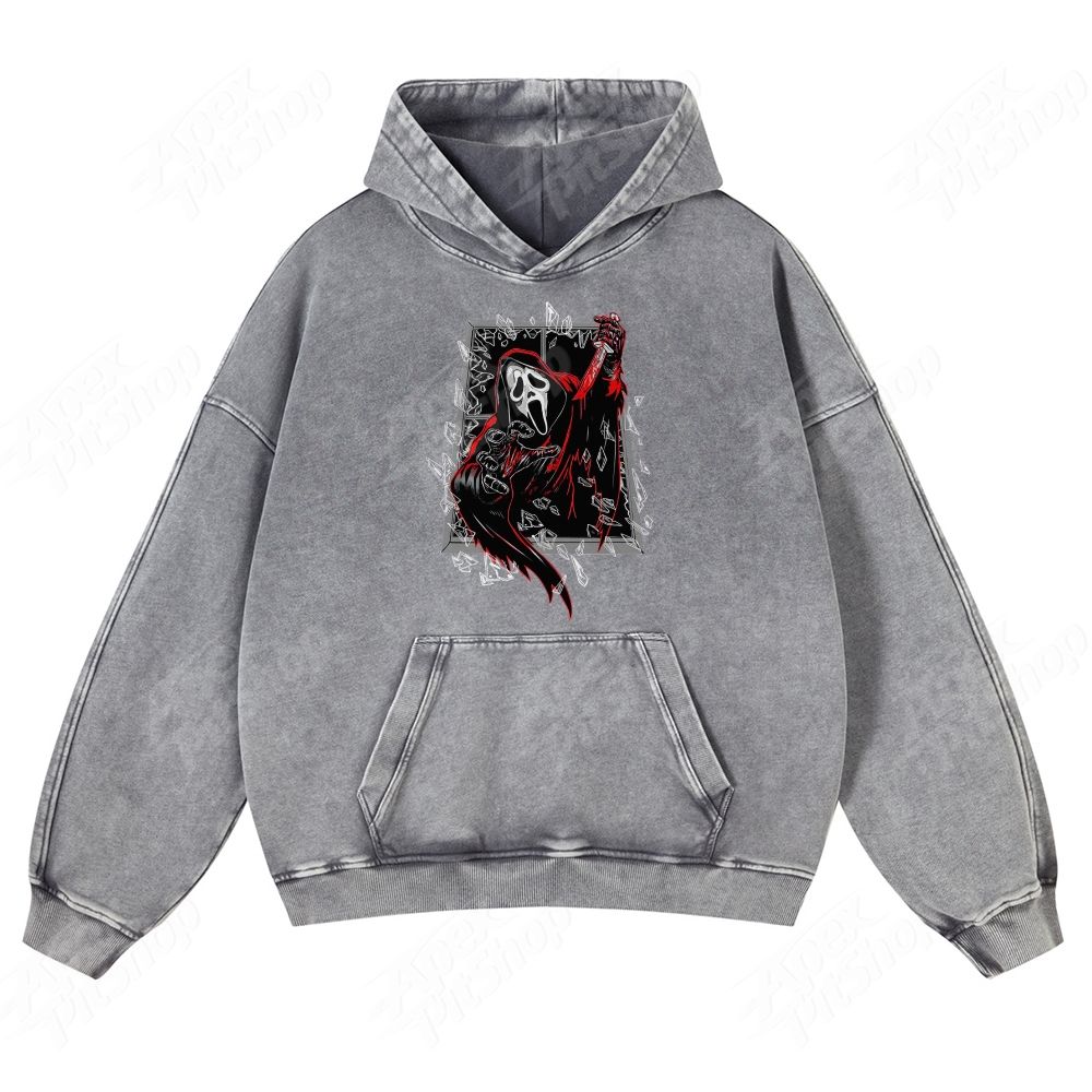 Halloween Ghostface Scream Mask Killer Unisex Fit Washed Hoodie