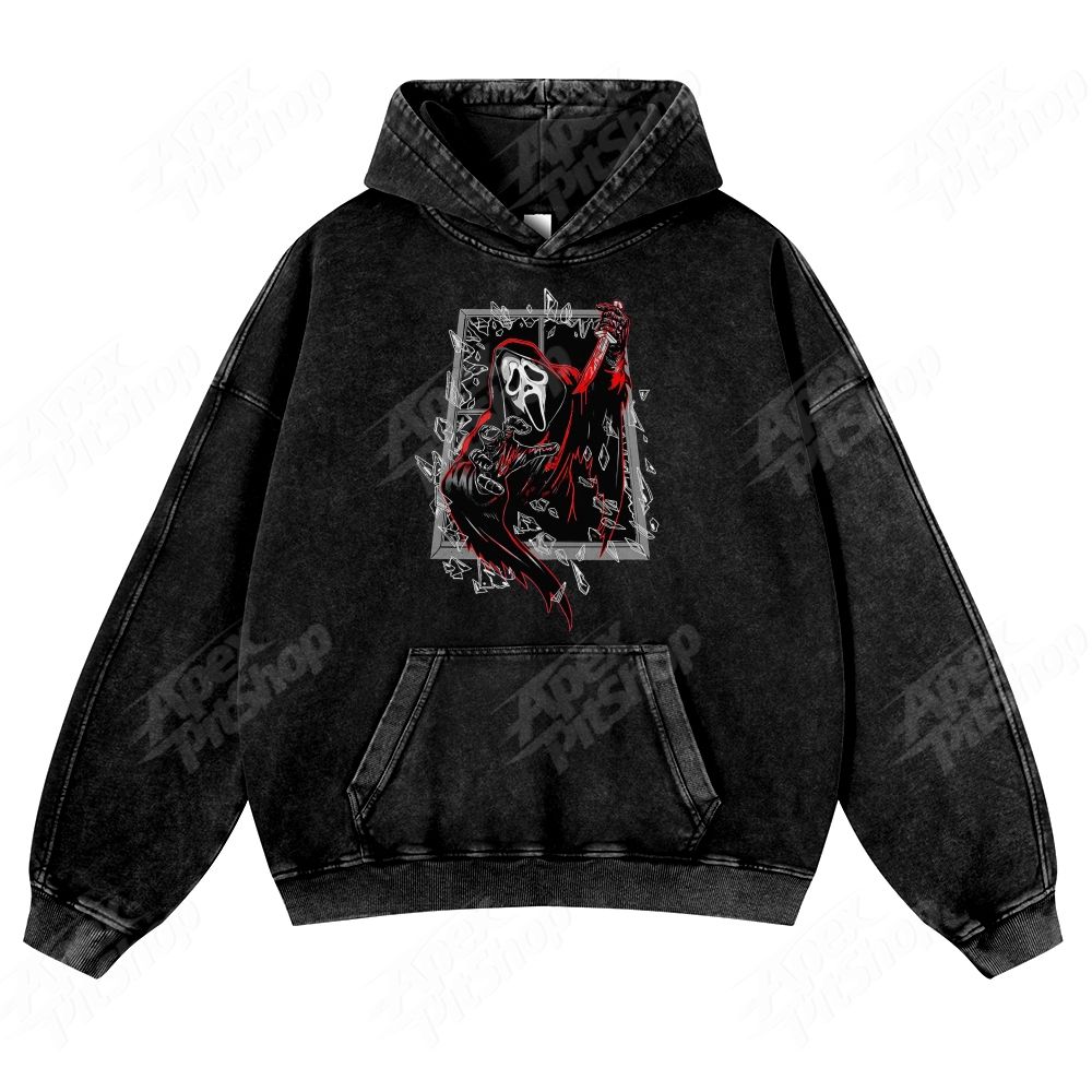 Halloween Ghostface Scream Mask Killer Unisex Fit Washed Hoodie